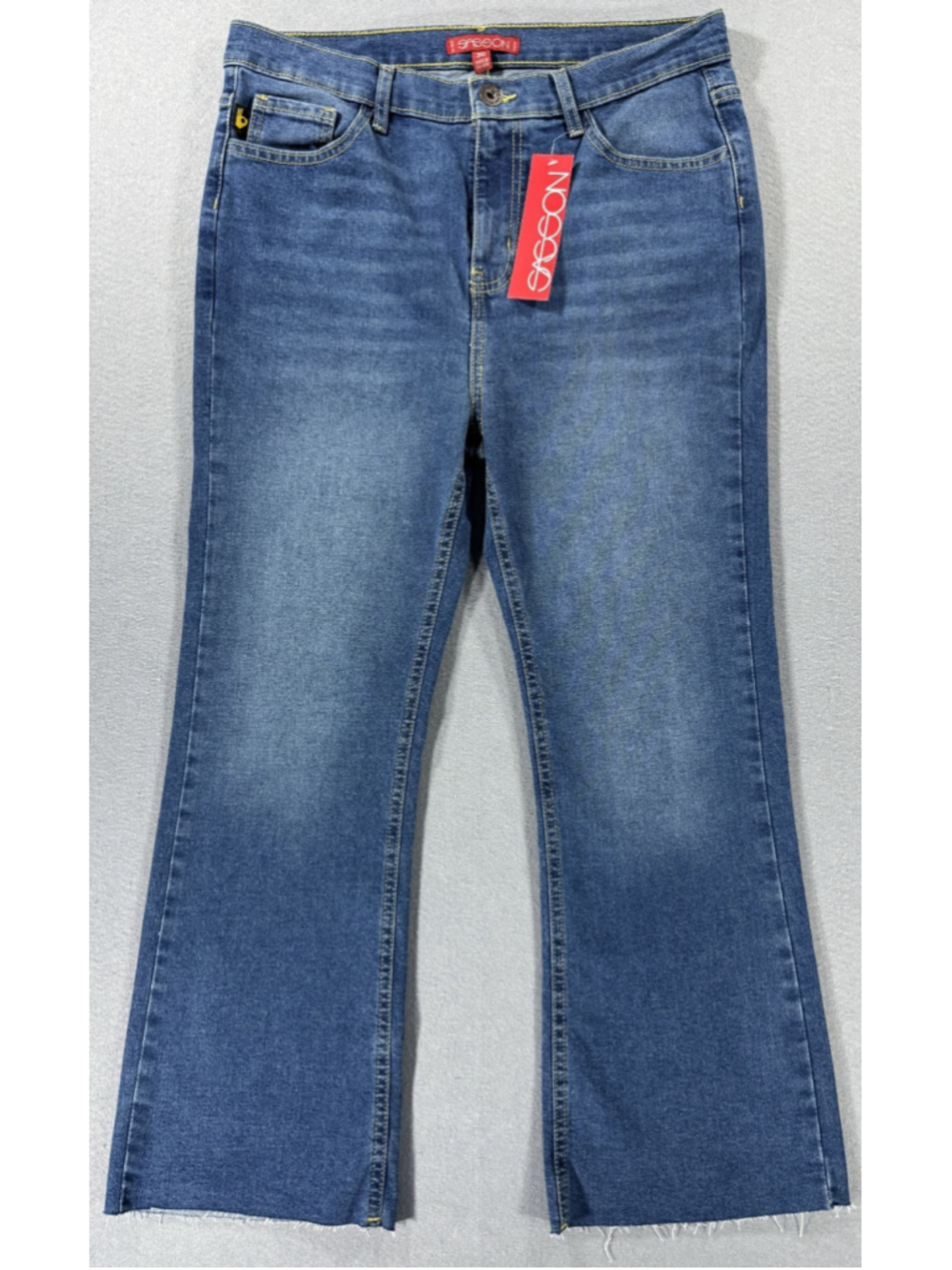 Sasson Women High Rise Flare Jeans Size 30 NWT Retro Y2K Raw Hem Stretch Blue